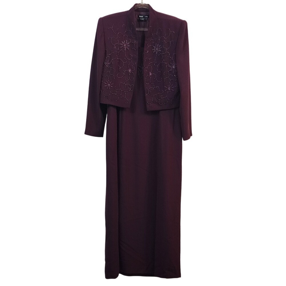 RIMINI by Show Womens Beaded Jacket Dress Set Purple Size‎ 12 Evening Formal